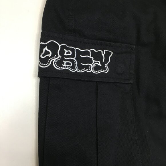 OBEY Black White Logo Embroidery Flap Cargo Pockets Pant Jeans - Picture 6 of 14